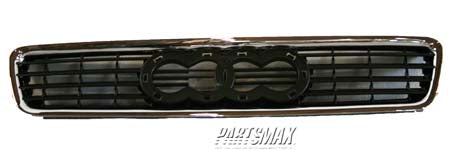 | 1999-2001 AUDI A4 Grille assy hood mount; black w/bright molding; from VIN X200001; early design | AU1200109|8D0853651R3FZ