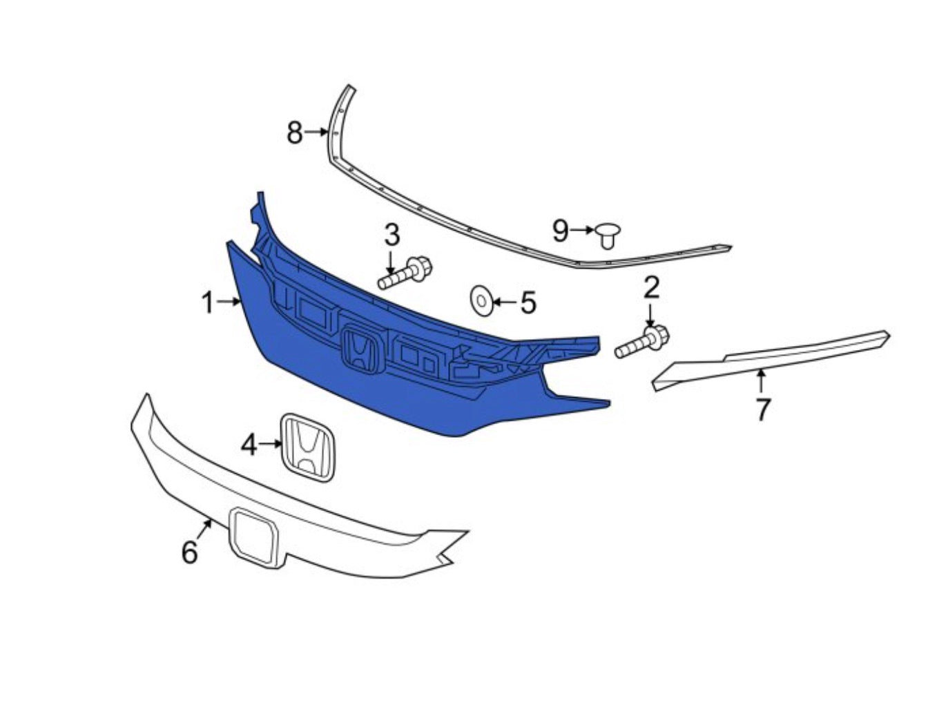 | 2019-2021 HONDA CIVIC Grille assy DX|EX|EX-L|LX|TOURING; Sedan; North American Built | HO1200241|71121TBAA51